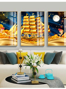 一帆风顺锦鲤满载而归喷绘背景画