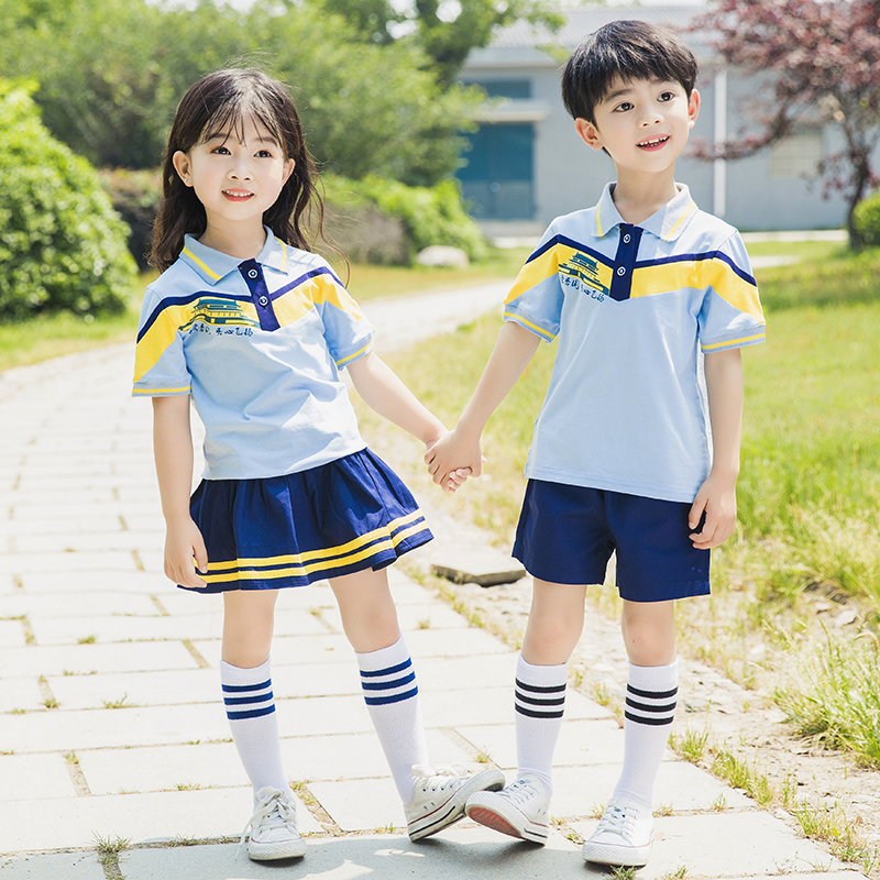 幼儿园园服夏季短袖毕业照班服英伦风运动会演出服纯棉小学生校服 - 图2