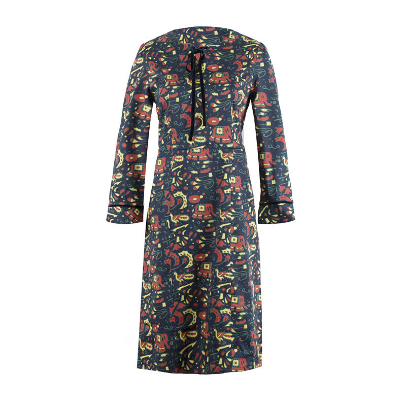 布符印花长袖休闲复古气质收腰搭配修身连衣裙,淘宝优惠券,粉丝福利购,淘宝优惠卷