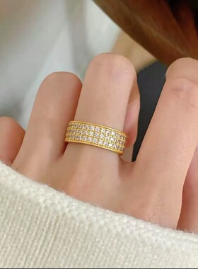 中古微镶满钻满天星戒指女vintage时尚气质感指环小众设计食指戒