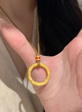 金店同款高保色古法沙金哪吒同款乾坤圈吊坠珐琅彩乾坤圈平安扣女