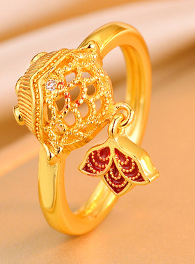 新中式幸运金色锦鲤流苏戒指女独特设计感绝美气质轻奢时尚指环潮