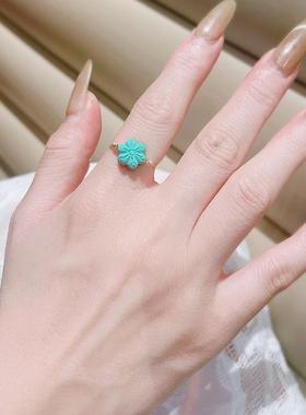 原矿绿松石花瓣戒指 美国注金不褪色指环 超细显白冷淡风新品礼物