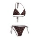 Senior retro brown plaid swimsuit women's neck halter