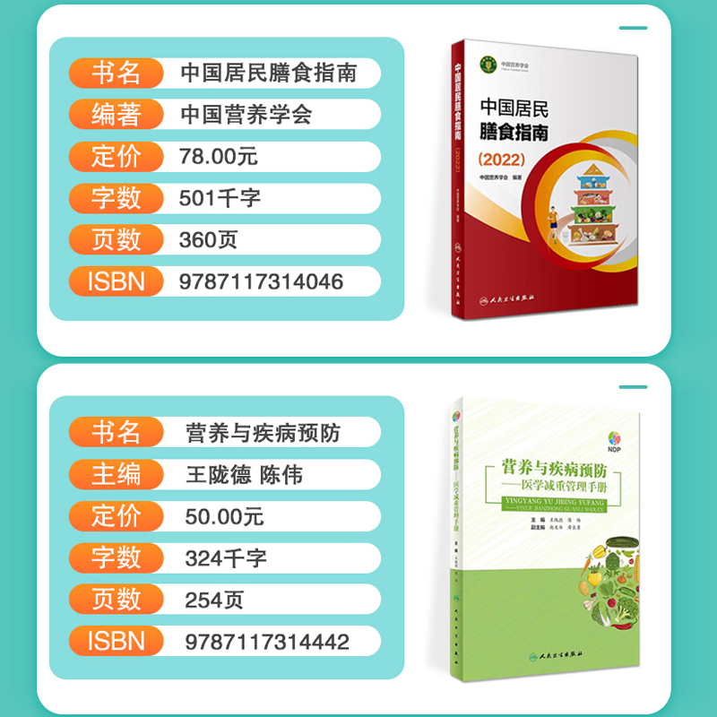 2本 2023中国居民膳食指南2022+营养与疾病预防医学减重管理手册 中国居民营养指导疾病预防食物成分食品卫生医学科普书籍 人卫版 - 图0