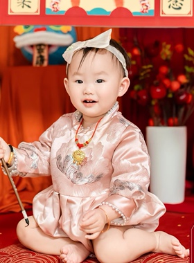 婴儿沙金长命锁周岁拍照项圈