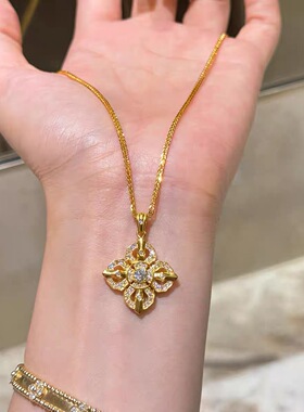 金店同款古法黄金色十字金刚杵沙金吊坠项链女满钻镶嵌点钻锁骨链