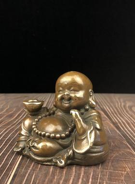 纯铜弥勒佛摆件客厅办公室装饰品大肚笑佛笑纳百财布袋和尚铜佛像