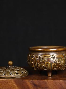 仿青铜鼎古龙纹香炉 创意香道盘香炉家用仿古香炉