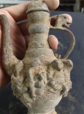 农村回流青铜器八仙铜壶大明宣德古玩做旧老物件龙凤茶壶酒壶摆件