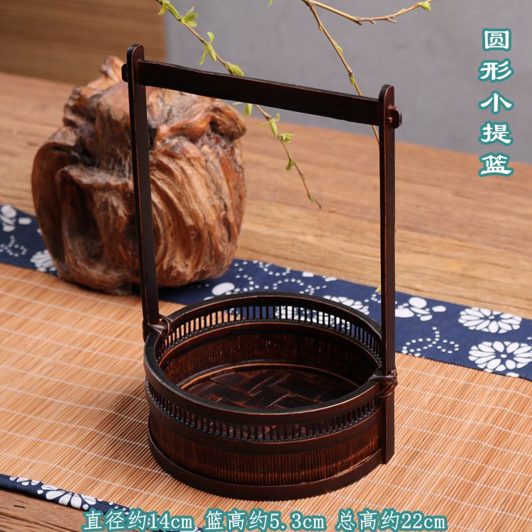 竹编果盘果篮大漆高脚篮小果盆精编漆器手工竹制品复古点心托盘 - 图2