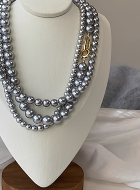 清冷银灰色强光人造珍珠项链