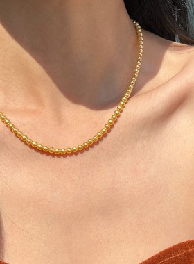 浅金色小米粒圆珍珠锁骨链