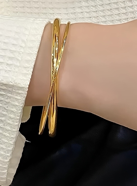 金色交叉手镯钛钢镀金保色