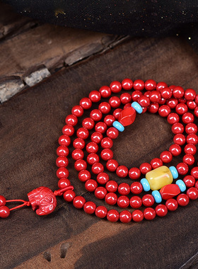 高含量朱砂108佛珠手链帝