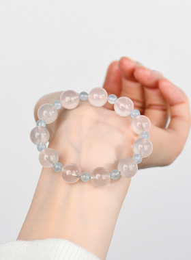 天然星光粉水晶海蓝宝手链时尚原创小众轻奢桃粉女款爱情手串