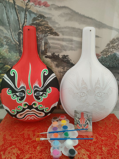 新款国潮多款非遗手工社火马勺脸谱diy带纹路白坯文创材料包