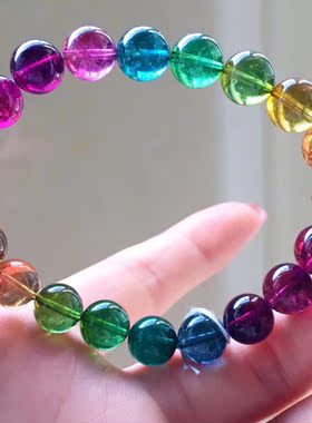 天然碧玺手链彩虹碧玺手链多彩碧玺手链颜色艳丽晶体干净碧玺手链
