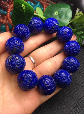 天然青金石手链老矿青金石回纹珠手链油性非常好规格 20.3mm