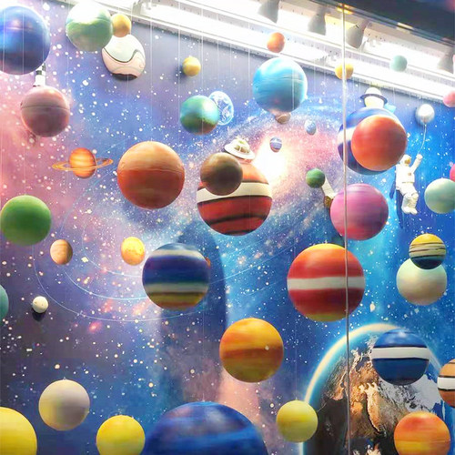 场景装饰道具星空球 橱窗商场DP点布置 美陈泡沫雕刻九大行星吊饰 - 图2