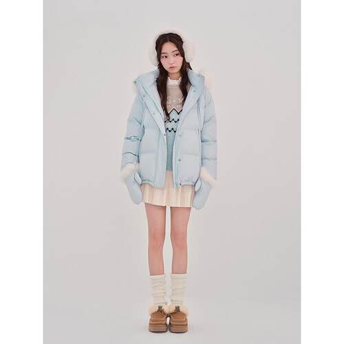 【商场同款】狐狸毛羽绒服女装带手套保暖柔软外套C1ACF4401 - 图0