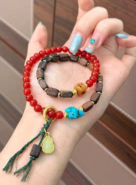 新款时尚精致达拉干沉香南红牛骨菱镁矿串珠手串气质百搭手持手饰