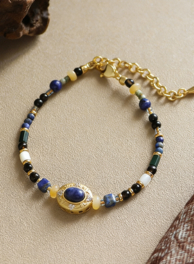 简约时尚波西米亚风青金石串珠项链轻奢小众高级感气质百搭锁骨链