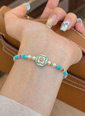 复古精致滴油微镶锆石松石施家珍珠串珠项链轻奢小众高级感锁骨链