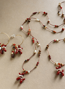 原创精致滴油小狗天然石淡水珍珠耳环轻奢高级感耳饰女设计感小众