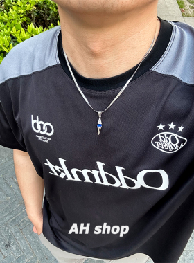 AH 克莱因蓝色锆石潮流项链男高级感星芒菱形复古吊坠嘻哈锁骨链