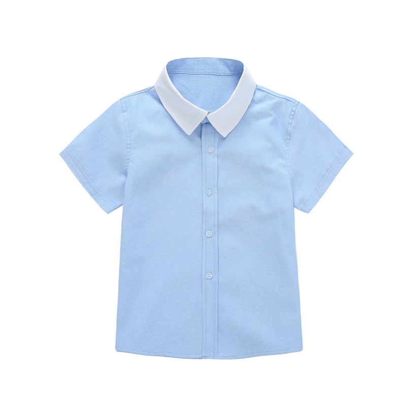 夏季儿童白领短袖衬衫小学生校服蓝色白领小孩班服蓝色半袖上衣-图3