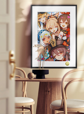 原神萌妹自拍宵宫胡桃玛拉妮安柏娜维娅同人周边装饰画
