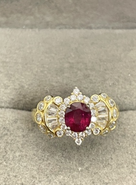 出口日本纯银镀铂金天然卢比来开口戒指孤品镶金品质1.22克拉