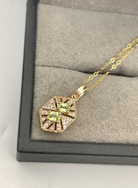 出口日本纯银镀金天然橄榄石吊坠孤品宝石级全净体0.72克拉