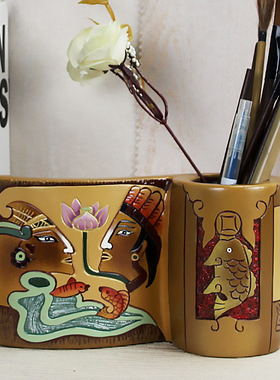 桌面笔筒摆件书房手绘中式礼物品