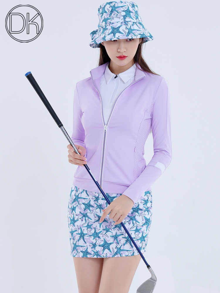 DK高尔夫女装秋冬外套时尚韩式风衣高端golf服装女士套装印花短裙-图0