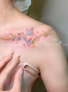 INKSOUL 仙气花卉蝴蝶手腕纹身贴纸锁骨山海日月纯欲甜美防水ins