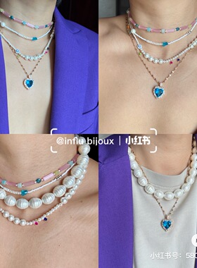 大珍珠蓝色春夏helder吊坠项链