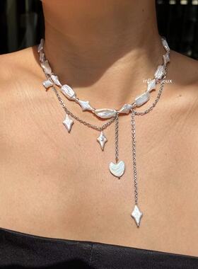 原创手作定制小众设计异形天然珍珠爱心流苏星星choker短项链颈链