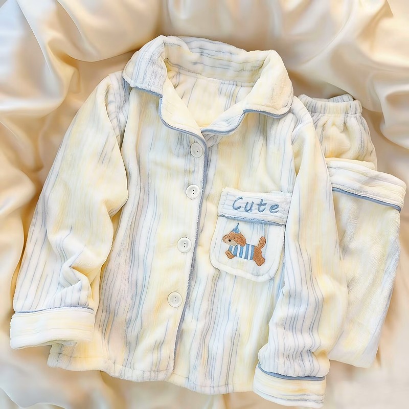 女童秋冬季睡衣长袖长裤甜美可爱翻领开衫中大童法兰绒家居服套装,淘宝优惠券,粉丝福利购,淘宝优惠卷