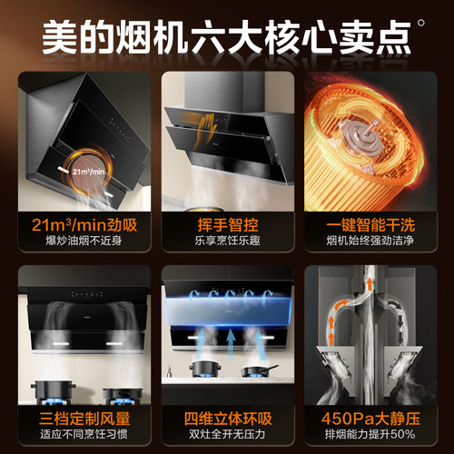 美的抽油烟机家用厨房大吸力侧吸式挥手自动清洗官方旗舰店抽烟机 - 图0