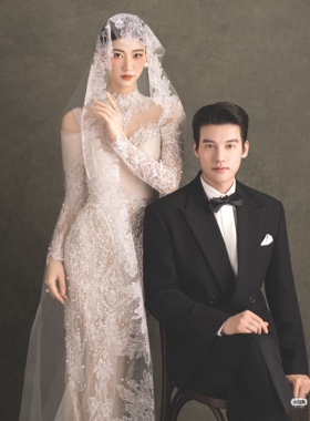头纱新娘主婚纱长款白色蕾丝花边头饰摄影拍照造型样片高级感头饰