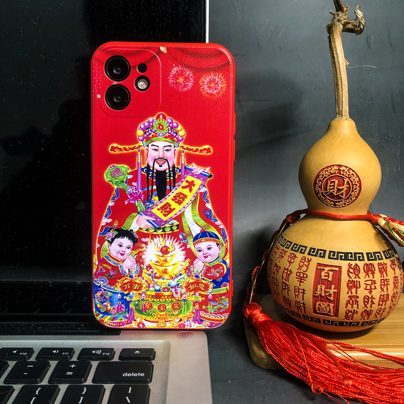 新年财神爷苹果12液态硅胶手机壳适用于iPhone11本命年大红包镜头 - 图1