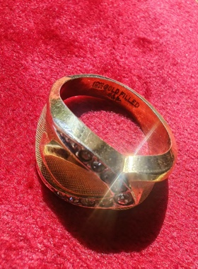 意大利工艺古董品牌10K纯金镶钻戒指厚重优雅西洋艺术品银器古着