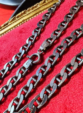 意大利老银链罕见潮品硫化工艺925纯银长项链西洋中古首饰古着