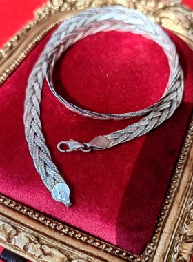 意大利工艺进口中古首饰柔软编织款925纯银项链项圈颈链西洋古着