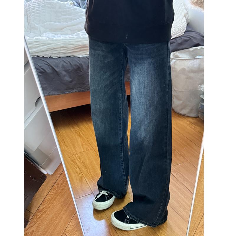 蓝灰色窄版直筒牛仔裤女夏季新款胖mm梨形身材复古高腰显瘦阔腿裤 - 图3