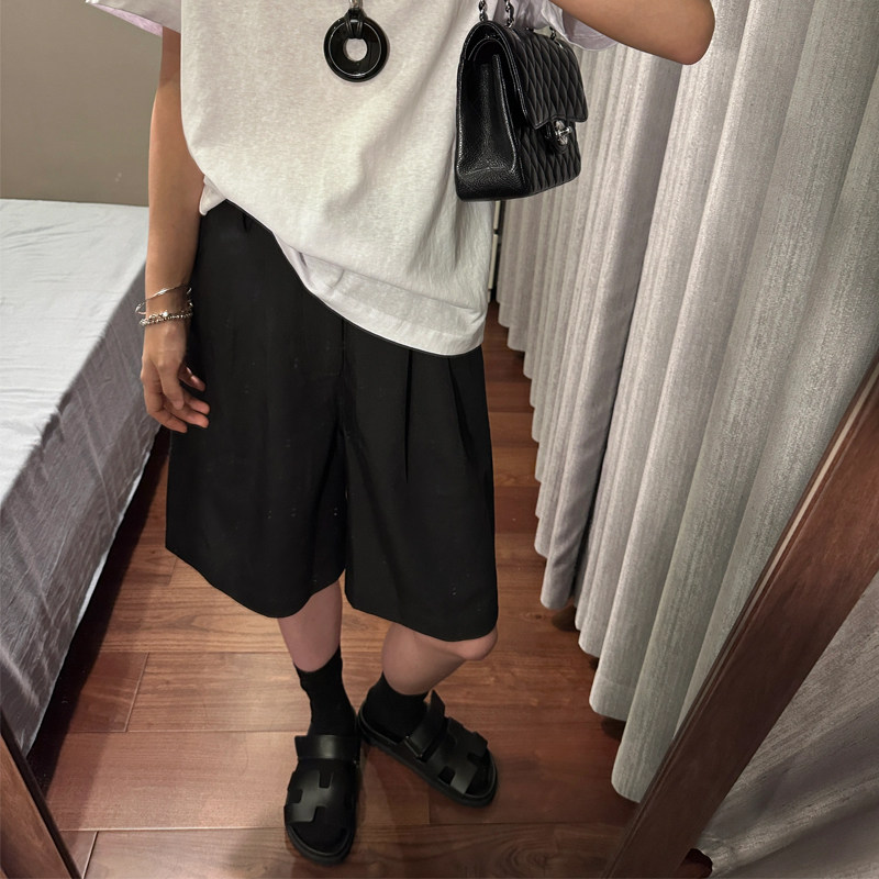 黑色五分西装短裤女夏季薄款胖mm梨形身材高腰显瘦宽松阔腿休闲裤,淘宝优惠券,粉丝福利购,淘宝优惠卷