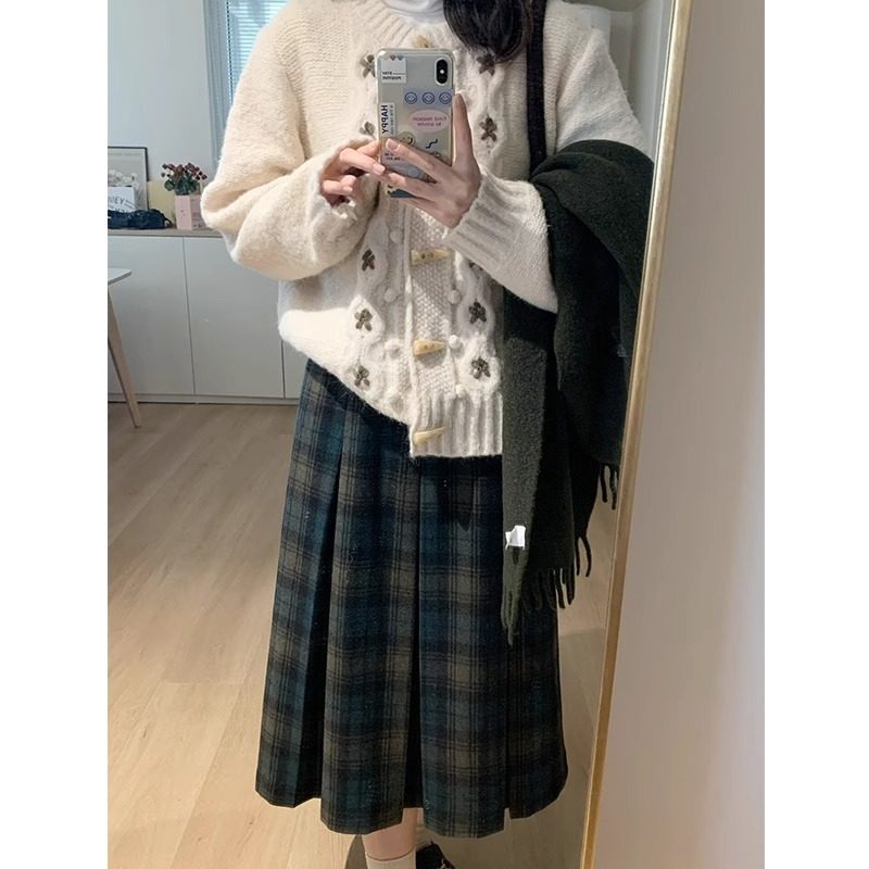 复古毛呢格子裙春秋新款胖妹妹mm梨形身材高腰显瘦遮胯百褶半身裙,淘宝优惠券,粉丝福利购,淘宝优惠卷