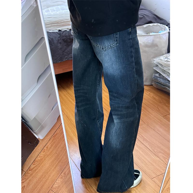 蓝灰色窄版直筒牛仔裤女夏季新款胖mm梨形身材复古高腰显瘦阔腿裤 - 图2